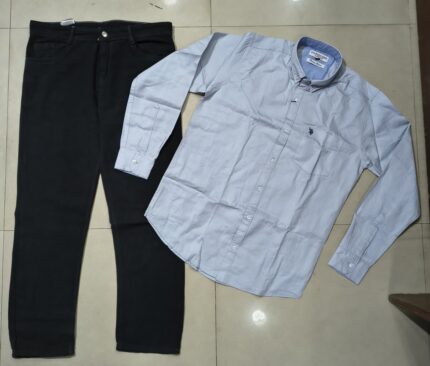 Plain sky Shirt and black momfit combo for men's