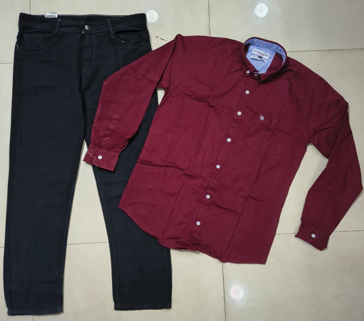 2026/04/1000095088.jpg Plain Maroon Shirt and black momfit combo for men's - Image 1