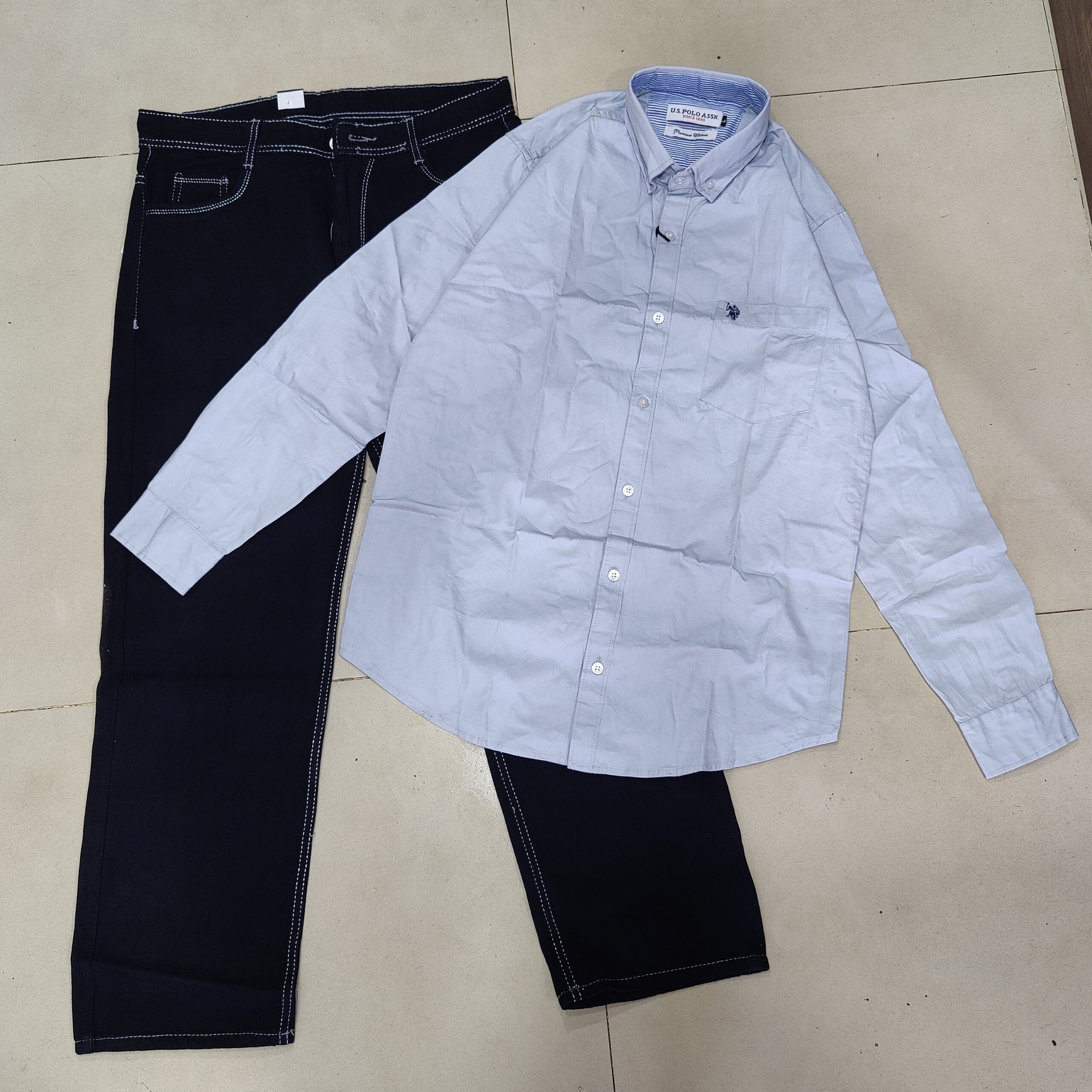 2026/04/1000096430-scaled.jpg Plain sky blue Shirt and black jeans momfit combo for men's - Image 1