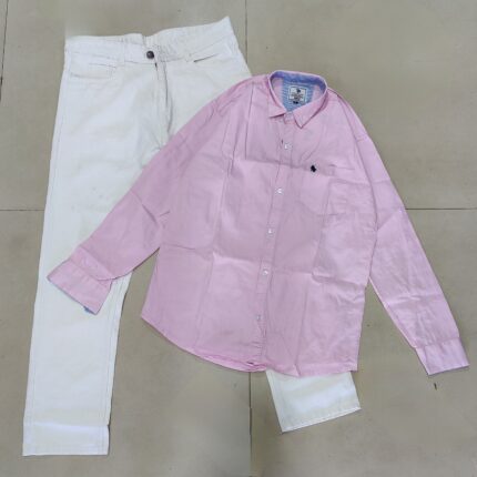 Plain pink Shirt and white jeans momfit combo for men's