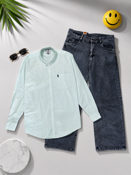 lining shirt-baggy jeans combo for men's