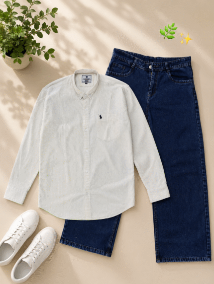 lining shirt-baggy jeans combo for men's