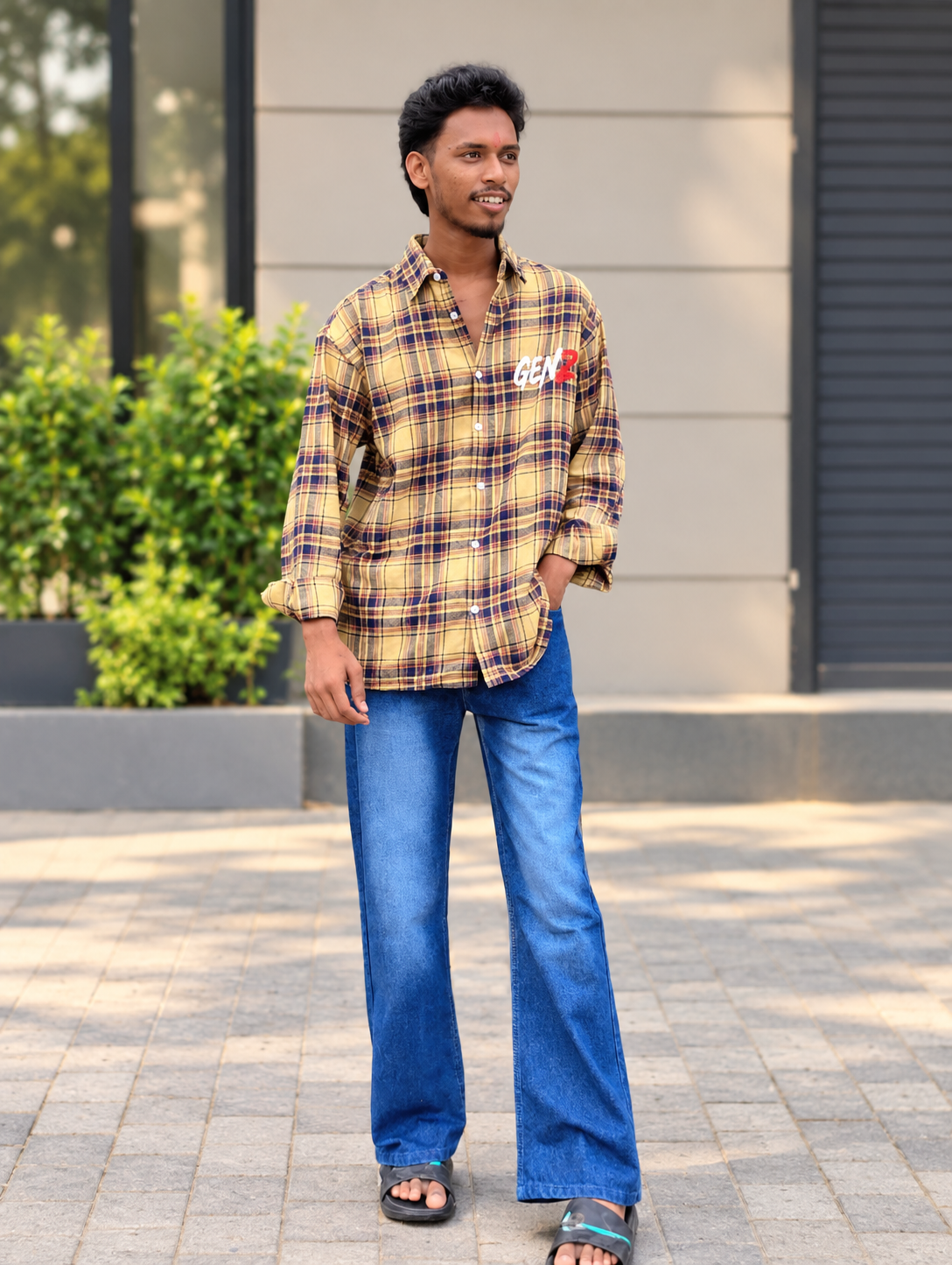 2026/09/1000002078.png Men’s Yellow Check Shirt - Baggy jeans - Image 1