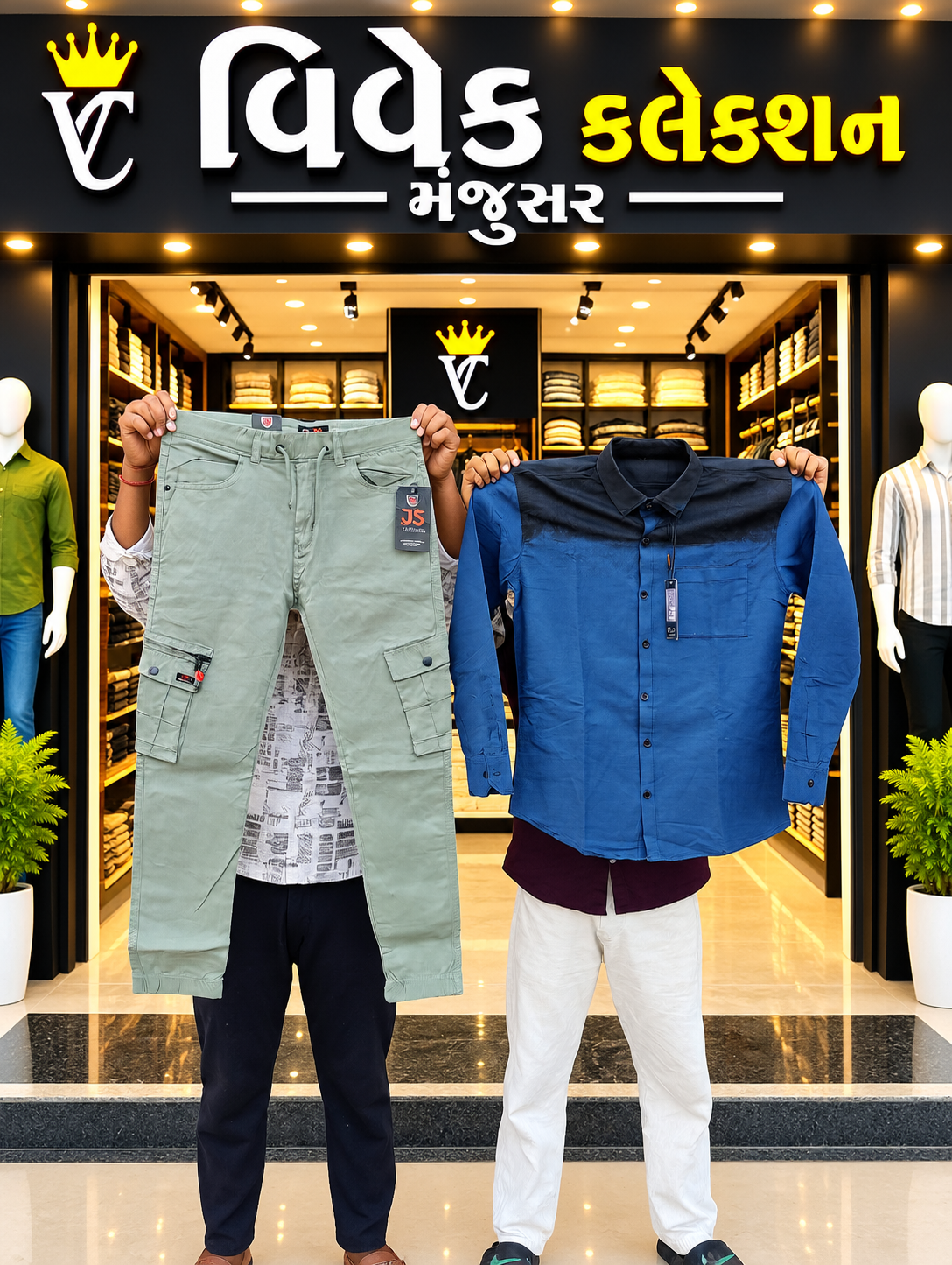 2026/09/1000013348.png Men’s Premium Blue Full Sleeve Shirt & Light Green Cargo Pants Set - Image 1