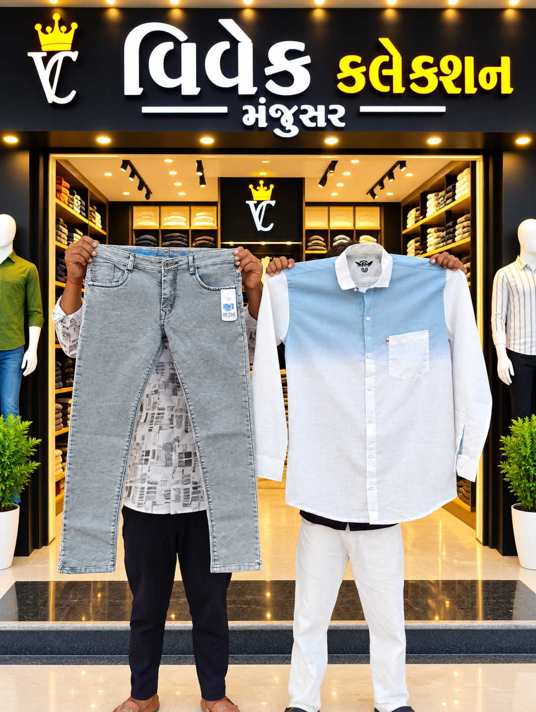 2026/09/1000013349.png Men’s Light Blue & White Shirt with Grey Denim Jeans Set - Image 1