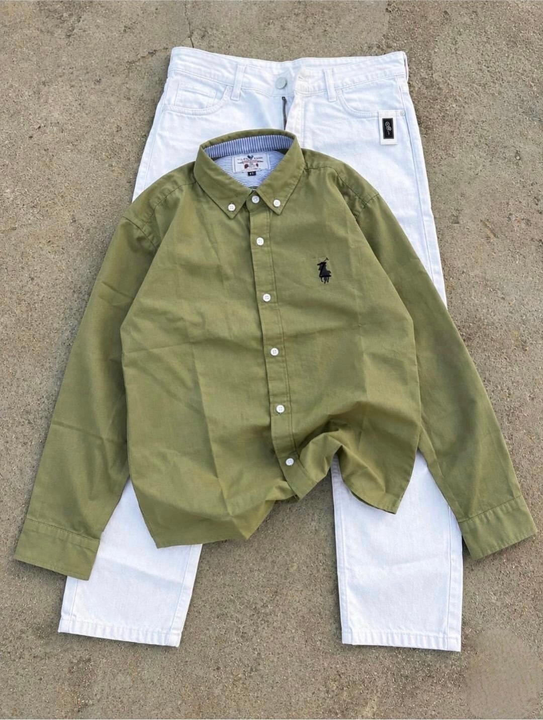 2026/10/1000039442.jpg Men’s Olive Green Casual Shirt with White Jeans Combo - Image 1
