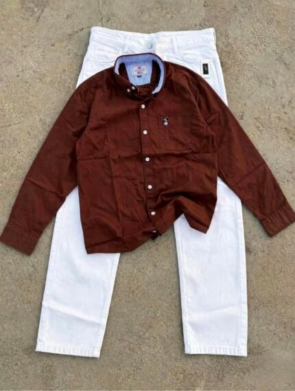 Men’s Maroon Brown Casual Shirt with White Jeans Combo