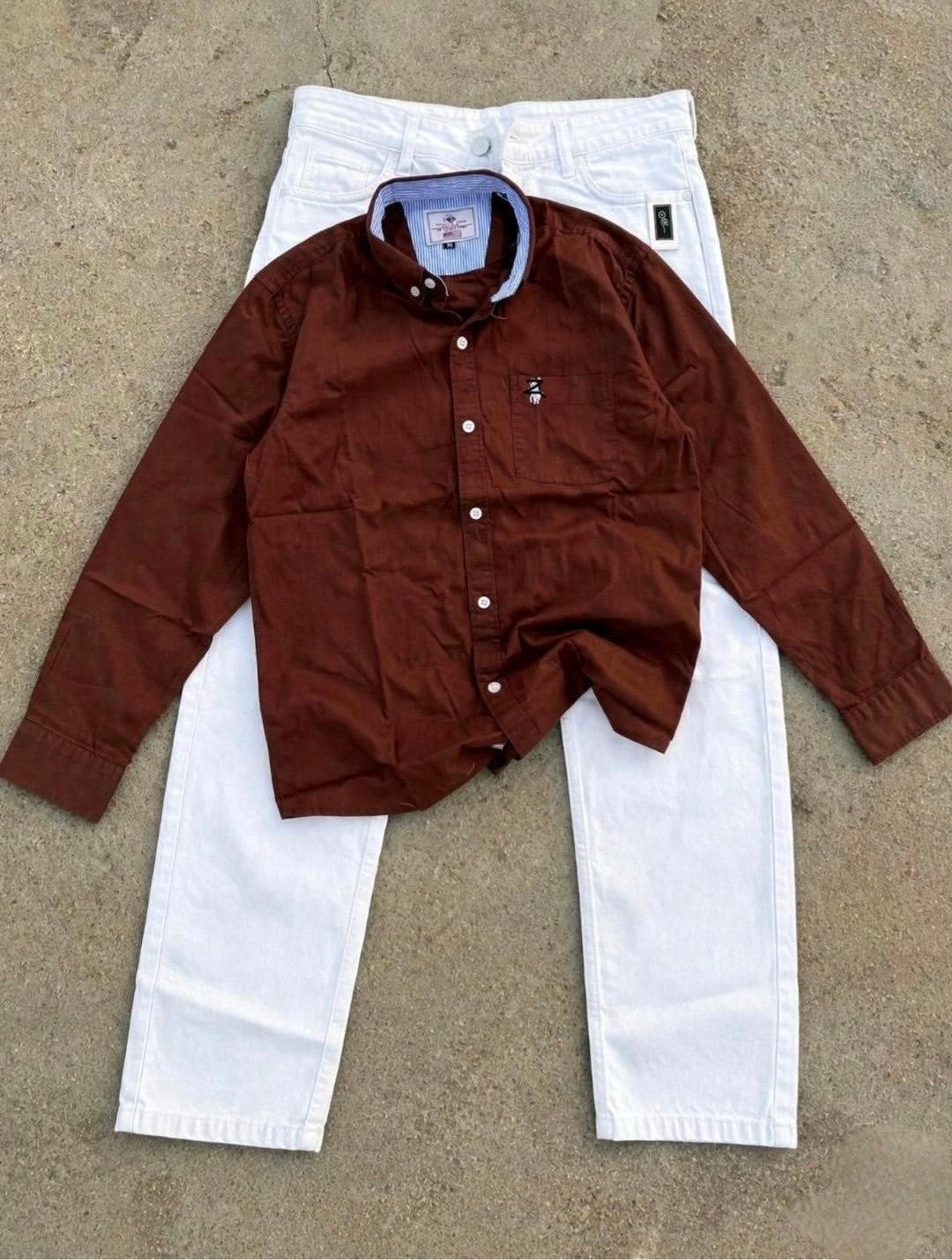 2026/10/1000039444.jpg Men’s Maroon Brown Casual Shirt with White Jeans Combo - Image 1